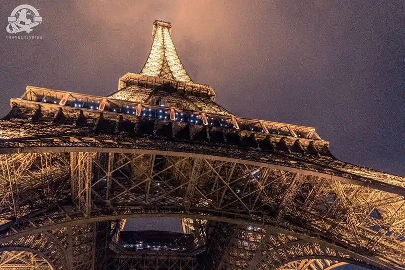 2. A close up of Lit up Eiffel tower; Paris France